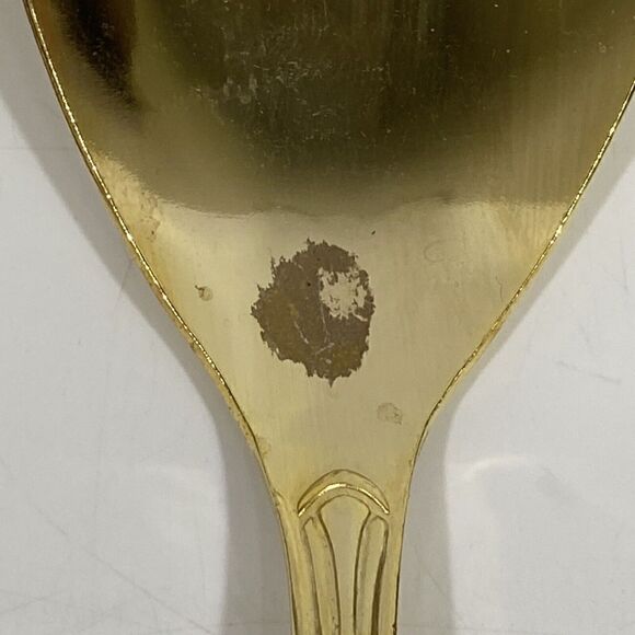 Vintage Hampton Silversmiths Gold Serving Silverware Set Salad Spoons Spatula - Picture 4 of 9